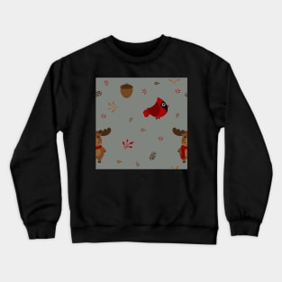 Moose and Cardinal Woodland Pattern Crewneck Sweatshirt